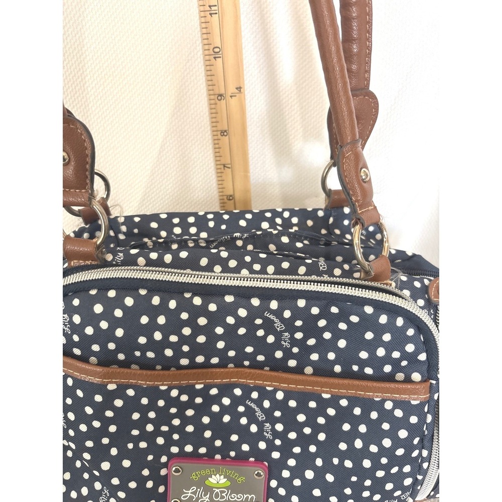 Lily Bloom Navy Blue Polka Dot Satchel Handbag Eco Friendly Recycled Fabric Bag - Picture 9 of 9